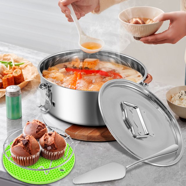 Wekvgz Stainless Steel Flan Pan Mold With Lid and Handle Dishwasher Safe Flan Making Mold Versatile Round Cake Baking Flan Maker for Cheese Cake Chocolate Pudding
