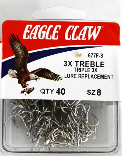 EB090306 1000 Eagle Claw Sz.4 Round-Bend 3x Nickel Treble Hooks 935M-4 