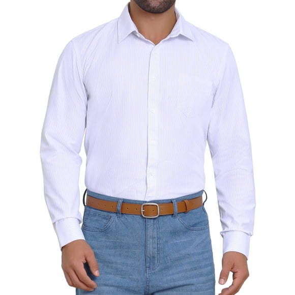 INSPIRE CHIC Stripes Dress Shirts for Men's Long Sleeve Business Button Striped Shirt S Purple White