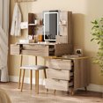 thumbnail image 4 of 7-Drawer Vanity Desk with LED Mirror and Jewelry Storage, Fluted Makeup Table with Metal Legs and PU Stool, Carved Dressing Table for Bedroom Organization, 4 of 9