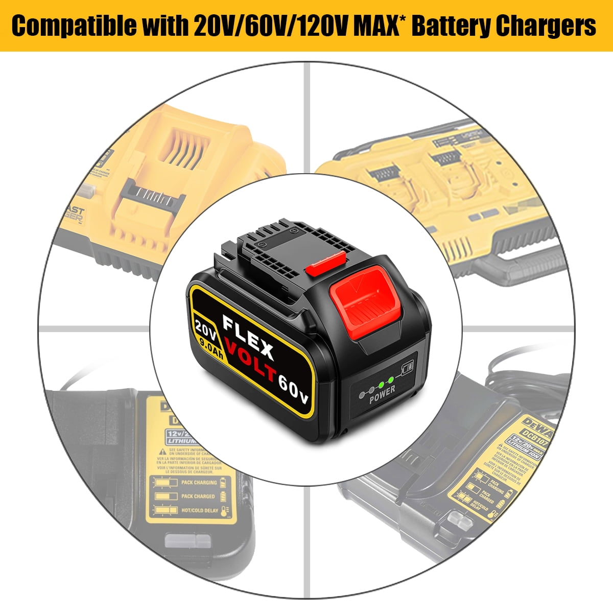 2 Pack 20v/60v 9Ah DCB606-2 DCB609-2 Battery for DEWALT 20v 60v Max 9Ah DCB609 6Ah DCB606 Flexvolt Battery 20V Max XR 8Ah DCB208-2 6Ah DCB206-2 5Ah DCB205-2 4Ah DCB204-2 Lithium-ion Battery
