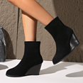 thumbnail image 2 of Mepaouo Women's Wedge Boots Suede Embroidery Sock Slip on Ankle Dress Booties with Low Wedges, 2 of 8