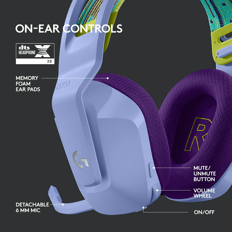  Logitech G733 LIGHTSPEED Wireless Gaming Headset with  suspension headband, LIGHTSYNC RGB, Blue VO!CE mic technology and PRO-G  audio drivers - Lilac : Everything Else