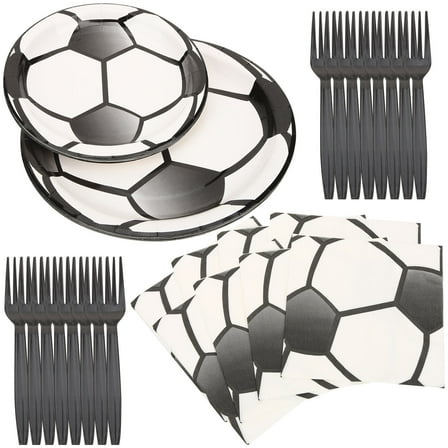 FRCOLOR 48pcs Football Themed Disposable Tableware Set Paper Plate Fork Napkin Dinnerware