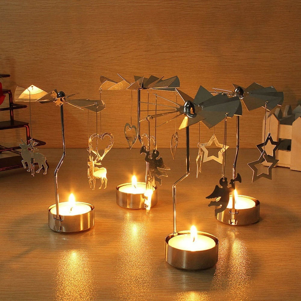 Rotary Spinning Tealight Candle Metal Tea Light Holder Carousel Home Decor Gifts 