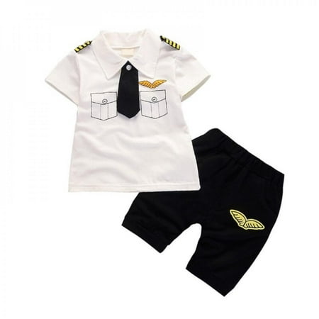 

Greyghost Playtoday Baby Boy Clothes Set Summer Cartoon Fake T-shirt Cotton Pants Baby Clothes Vacation Leisure Kids Clothes White S