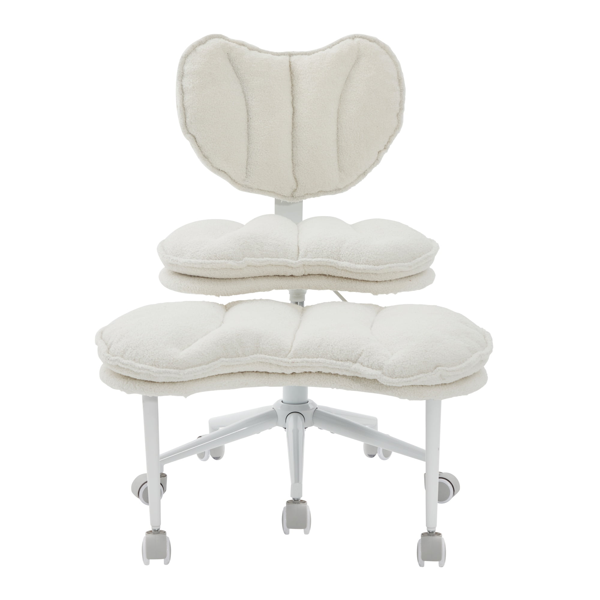 Meditation Chair Plus, Teddy Fleece Double-Layer Padding Cross Legged Rolling Chair for ADHD, Criss Cross Desk Chair with Lumbar Support, Adjustable Stool, Flexible for Fidgety Sitters, Ivory