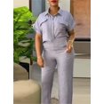 thumbnail image 5 of Ensemble Deux Pièces pour Femmes Printemps Été Décontracté Col Rabattu Manches Courtes Haut Ample & Pantalon Large Tenues de Rue, 5 of 5