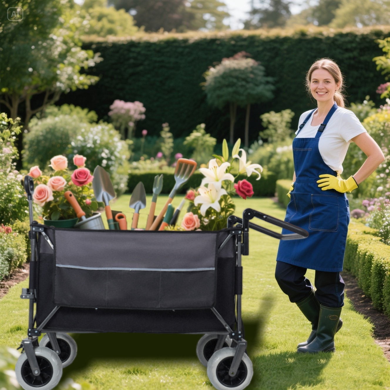 Multi-Functional Push-Pull Folding Wagon Cart, 300L XL Heavy-Duty Utility Cart with Rotating Handle, 9"x4" Beach All-Terrain Wheels with Brakes for Camping Beach Groceries Outdoor Transport