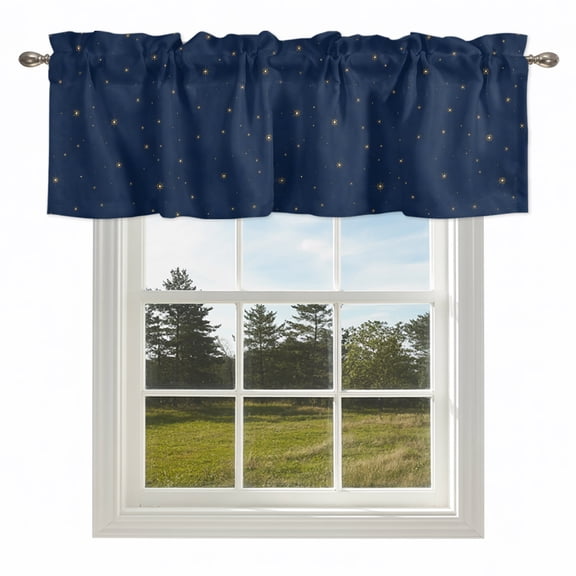 Navy Blue Starry Sky Stars Valances for Windows Modern Minimalist Style Rod Pocket Curtain Valance Window Treatment Short Curtains for Kitchen Living Room,54x18in