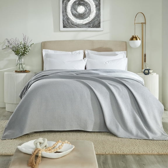 Better Trends All Season King Size Blanket 100% Cotton Waffle Weave Blanket for Couch Lightweight & Breathable, Soft Blanket (108"x 90") Light Gray Janiya Collection