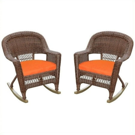 Jeco Wicker Rocker Chair in Honey (Set of 2)