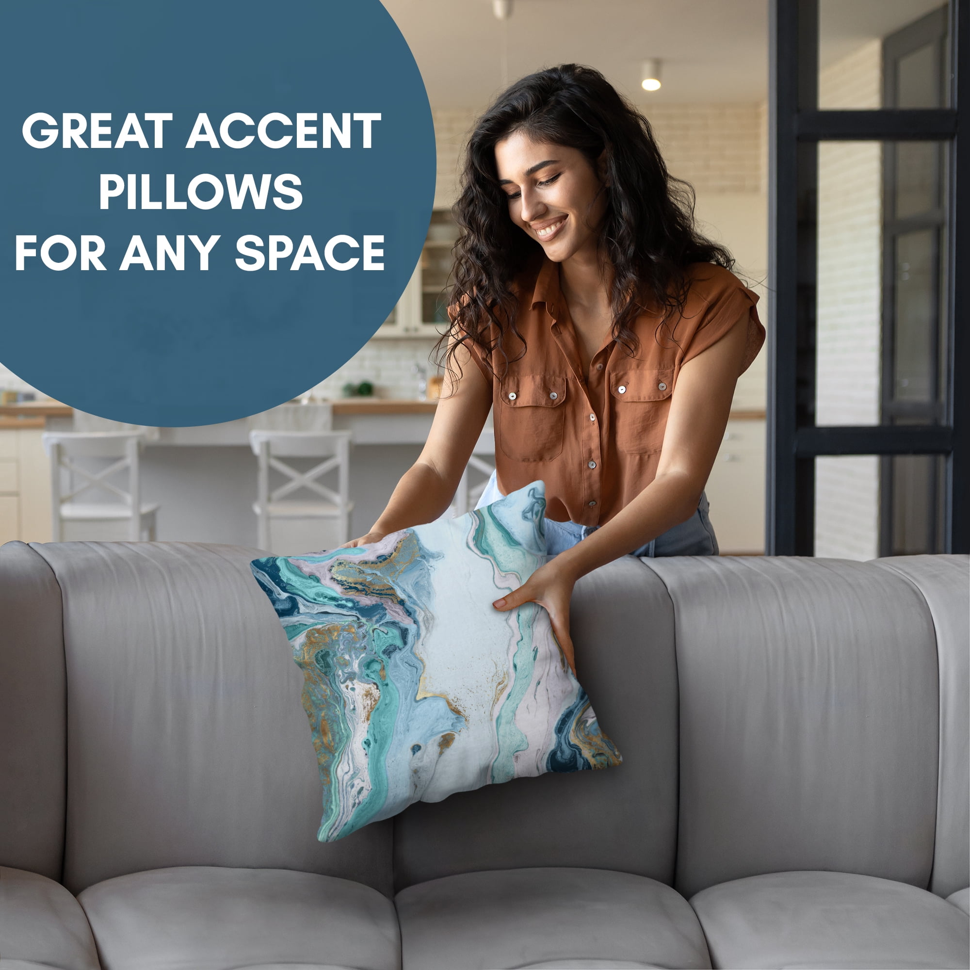 Americanflat 14"x14" Abstract Marble Design Throw Pillow with Premium Polyester - White and Blue