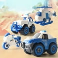 thumbnail image 4 of 4 piezas de vehículo policial de juguete para niños, modelo de motocicleta, helicóptero, escolta, juguete ensamblado con destornillador, 4 of 12