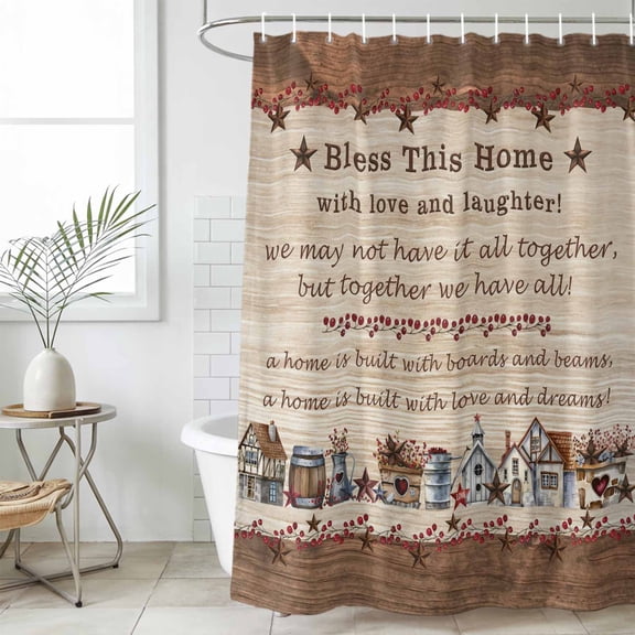 Farmhouse Waterproof Fabric Shower Curtain,Brown Country Star Berry Vintage Wood Grain Waterproof Fabric Shower Curtain for Bathroom Curtains Bathtubs Shower Curtains with 12 Hooks Stall 48x72in