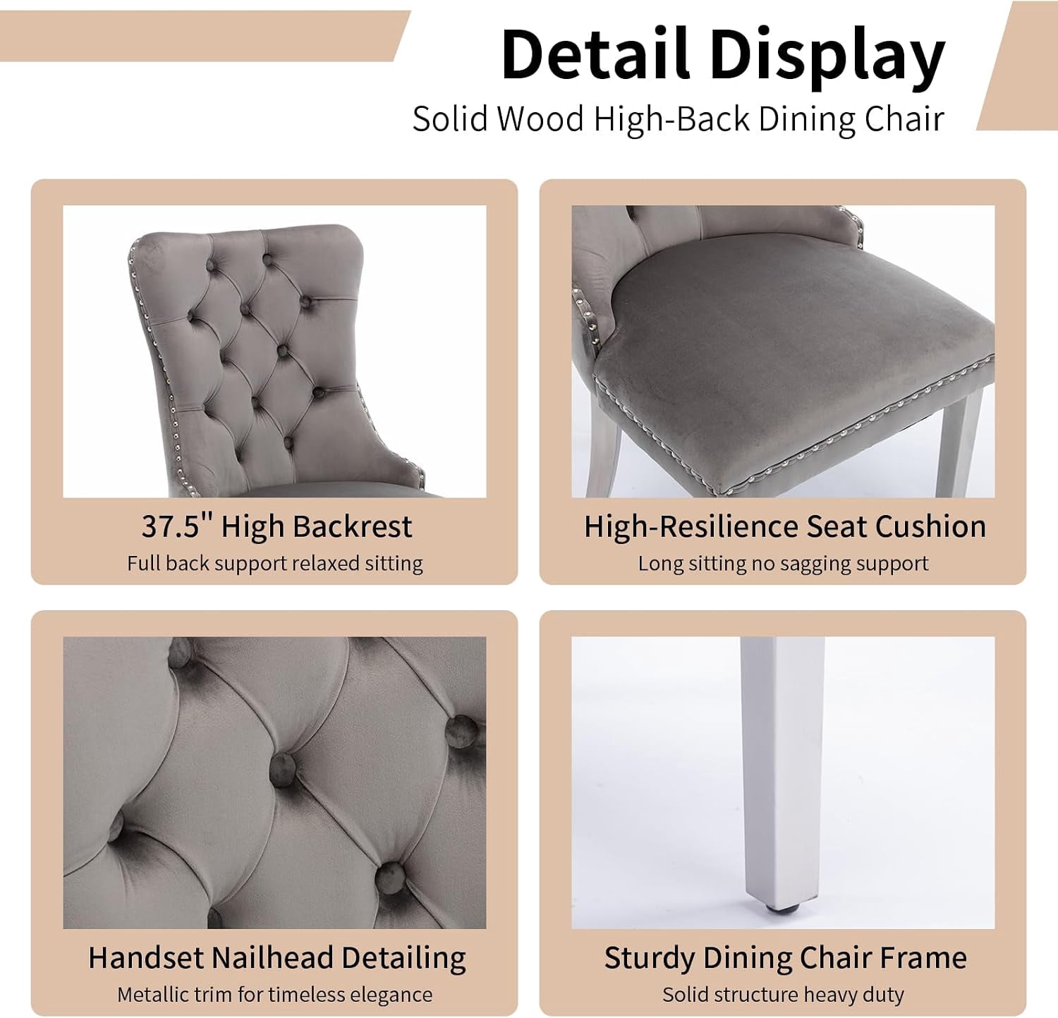 Collection Tufted Velvet Dining Chair, Nailhead Trim, Solid Wood Legs, Set of 2