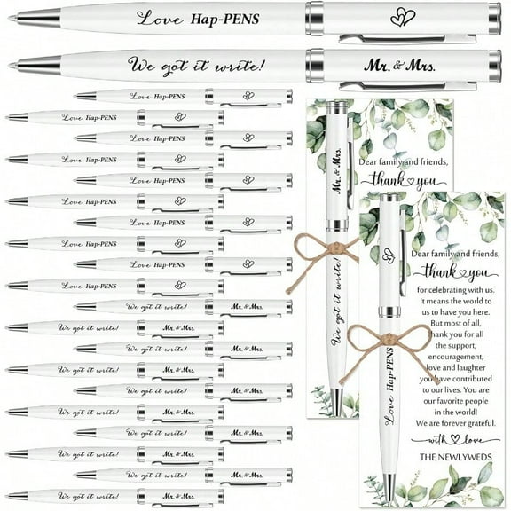 100 Sets Wedding Favors for Guests Bulk Retractable Ballpoint Pen Thank You Cards with Hemp Rope Bridal Shower Gift for Guest Wedding Souvenirs Newlyweds Party plies