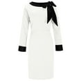 thumbnail image 5 of ClodeEU Women's Bow Knot Peplum Color Blocking Long Sleeve Round Neck Knee Length Dress,Slim Fit Elegant Dresses White,Womens Plus L, 5 of 6