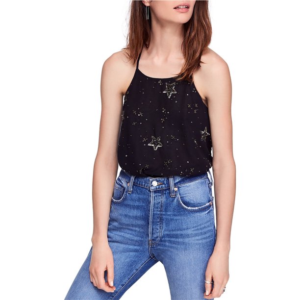 Free People - Blusa de lentejuelas con estrellas para mujer, color negro, grande