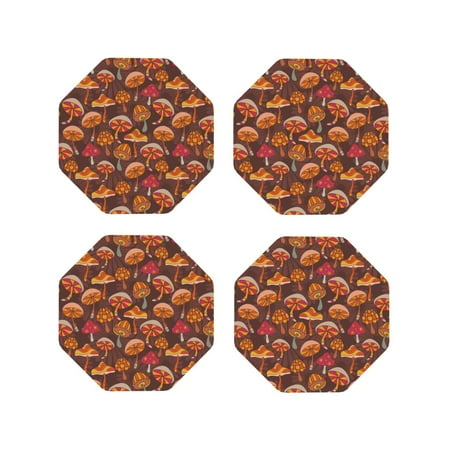 

Drink Coasters Set of 4 Retro cartoon Mushrooms Leather Coasters for Coffee Table Protector Heat Resistant Cute Coasters for Home Decor Housewarming Gifts Bar Kitchen 4 Inch Octagon