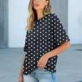 thumbnail image 2 of Women's Oversized Short Sleeve Tops Chest Pocket Polka Dots/Striped Graphic Print Crew Neck Casual T-shirts (S, Black), 2 of 7