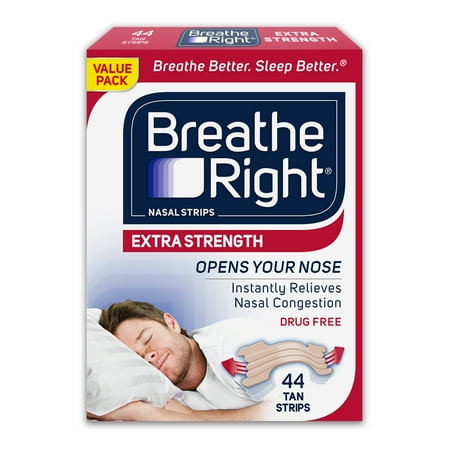 Breathe Right Nasal Strips, Extra Strength, Tan Nasal Strips, Help Stop Snoring, Drug-Free Snoring Solution & Instant Nasal Congestion Relief Caused by Colds & Allergies, 44 Ct.