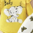 thumbnail image 5 of HCNTES Infant Baby Girl Cartoon Elephant Baby Letter Print Long Sleeve Ribbed Romper Butterfly Shorts with Bow Headband 3Pcs Cute Outfit Set 0-18M, 5 of 6