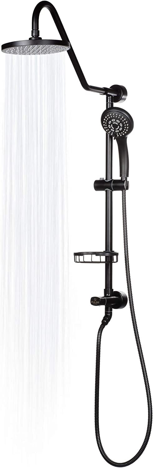 Kauai III 8-in Rain Showerhead Shower System with Slide Bar and Integrated Soap Dish Matte Black 1.8 GPM