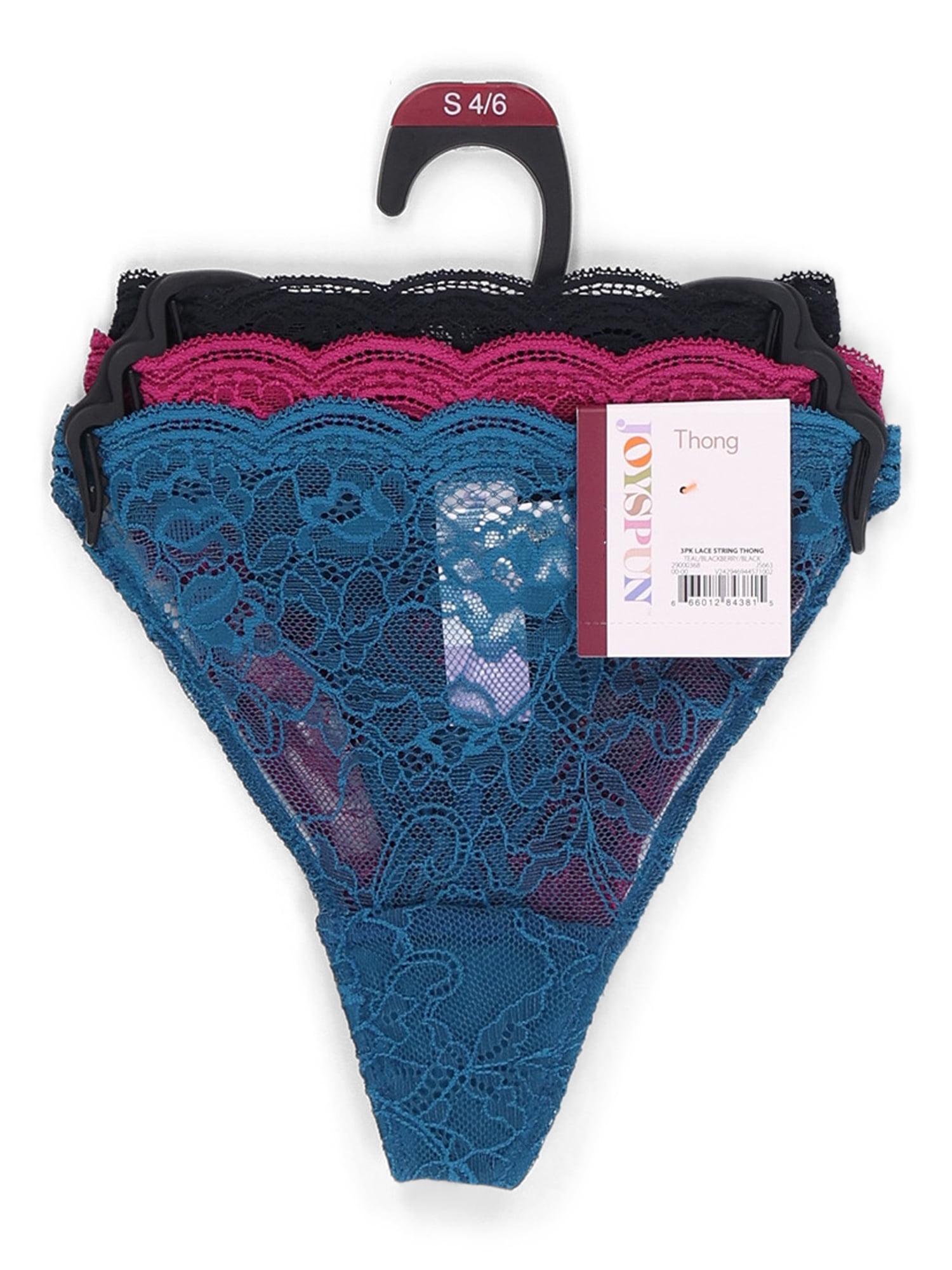 Joyspun String Thongs with Scalloped Lace, 3-Pack, Sizes XS-3XL