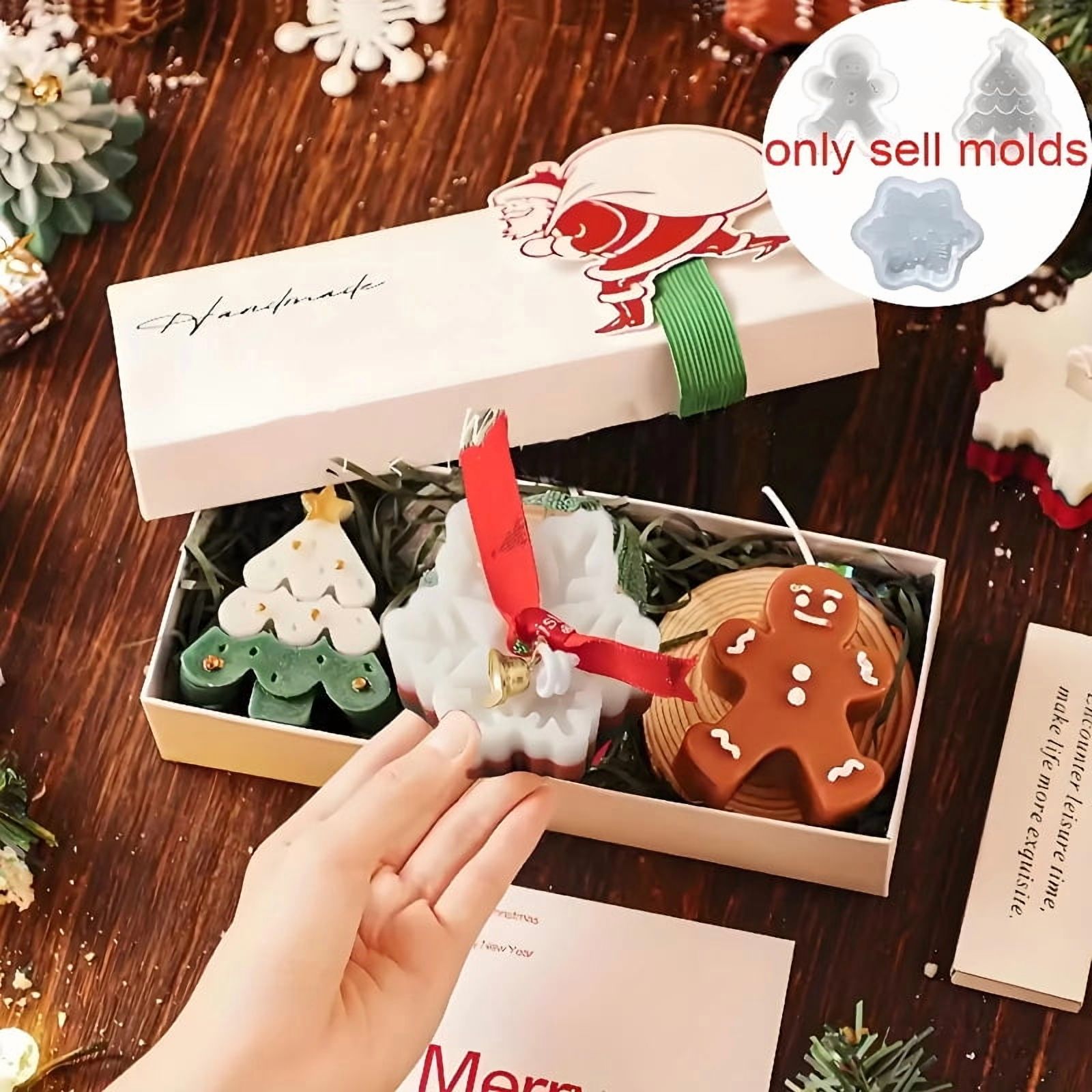 3pcs Pine Tree Gingerbread Man Snowflake Silicone Candle Mold DIY Cartoon Plaster Clay Resin Mold Decoration