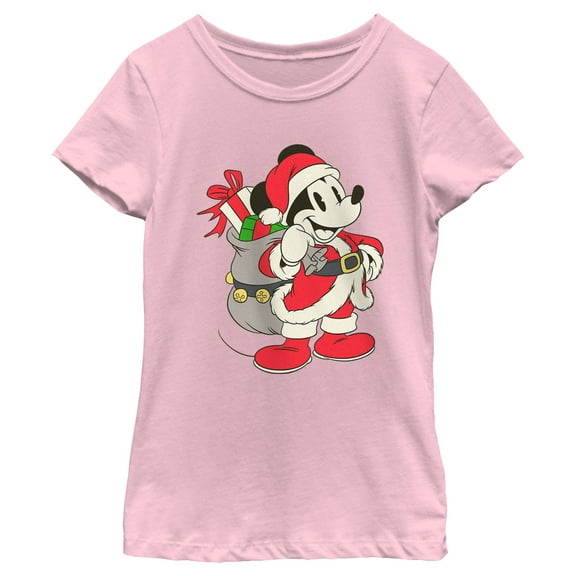 Girl's Mickey & Friends Retro Santa Suit Graphic Tee Light Pink X Small