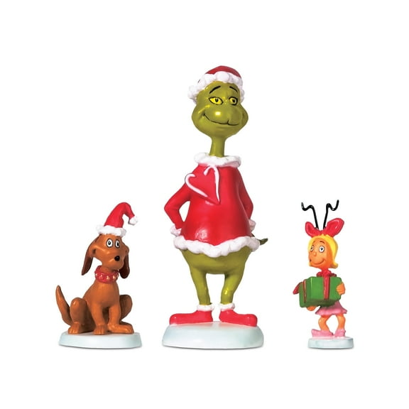 Department 56 Grinch Max & Cindy-Lou Who Christmas Village Accessory Set, 3 Pieces 2.75in H