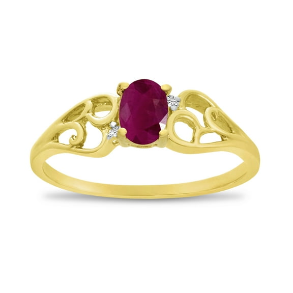 14k Yellow Gold Oval Ruby And Diamond Ring