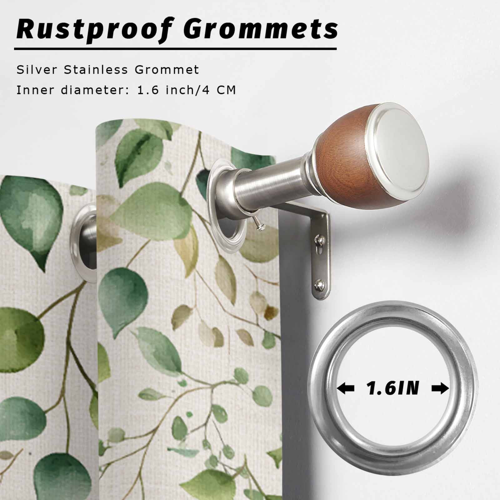 Outdoor Curtains for Patio Waterproof, Eucalyptus Leaf Windproof Pravicy Outside Porch Blackout Curtain, Watercolor Green Plant Vintage Country Sun Blocking Grommets Curtains for Cabana 54"x95"