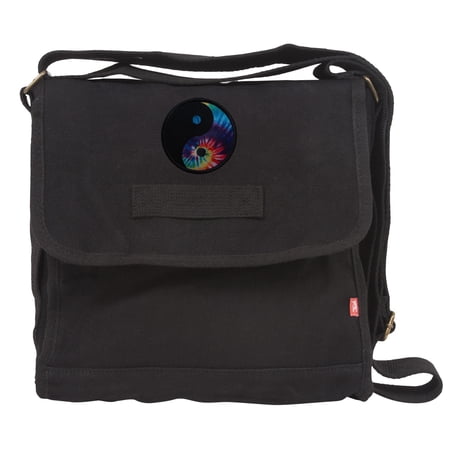 Small Canvas Field Shoulder Bag - Durable Timeless Messenger with Design Black Ying Yang Tie Dye