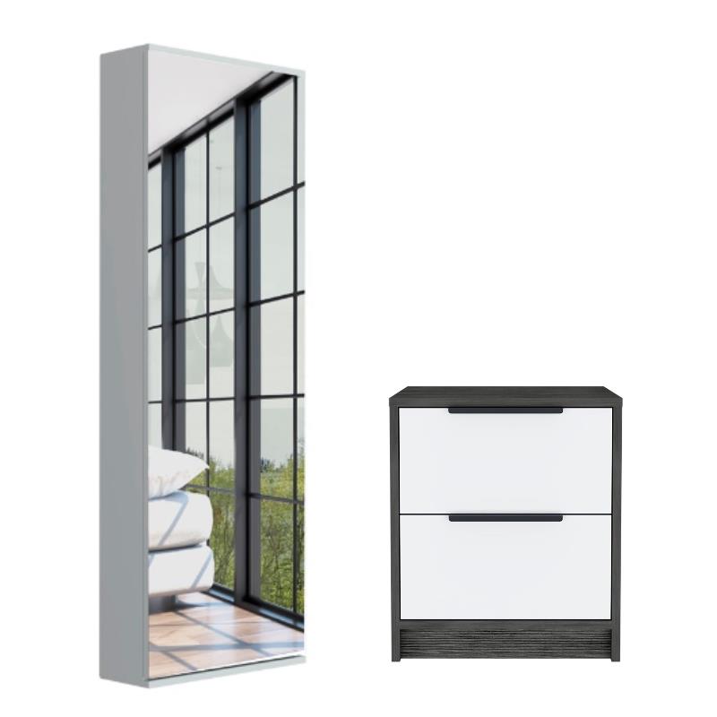 Home Square 2Piece Set with Nightstand and Shoe Rack With Mirror