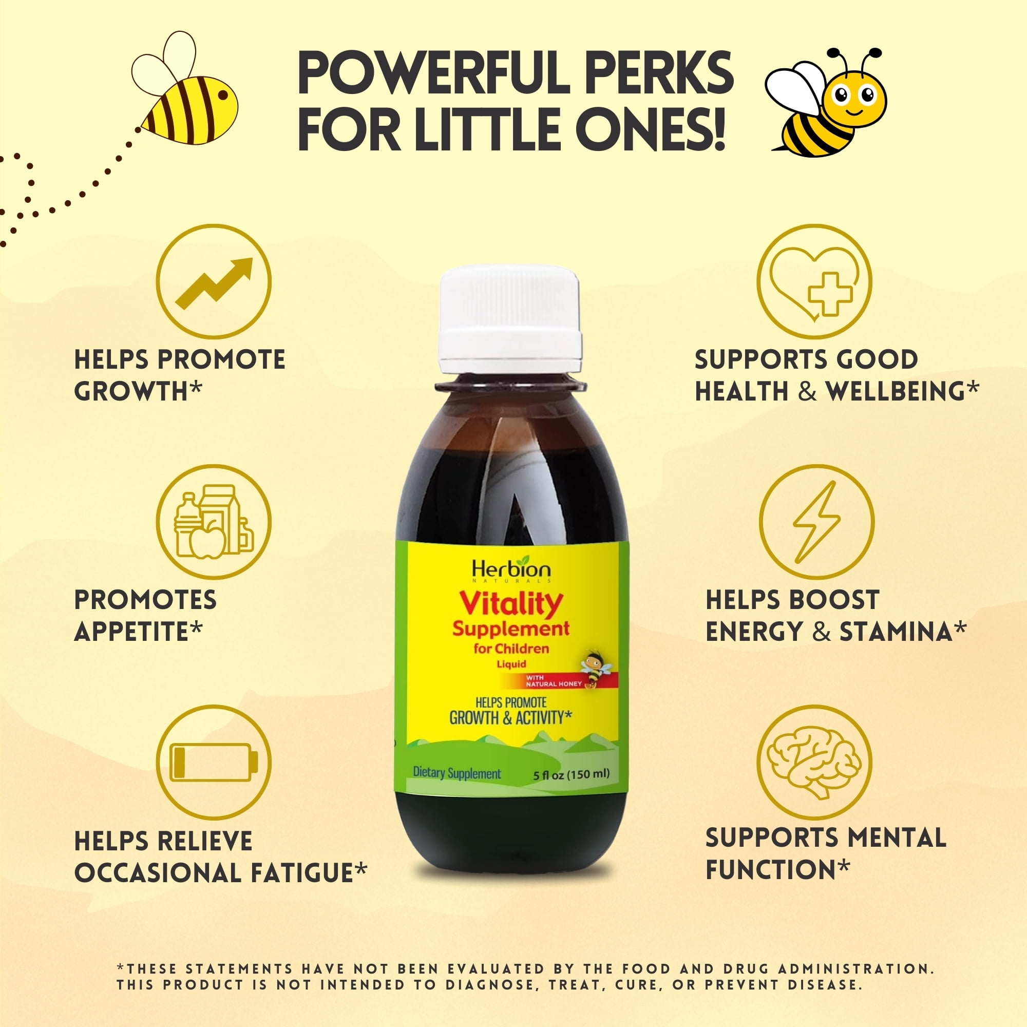 Herbion Naturals Vitality Syrup for Kids 1 Year and Above, Herbal Supplement for Growth and Appetite, 5 fl oz, 150 mL