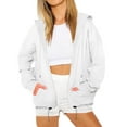 thumbnail image 2 of Usmixi 2023 Winter Womens Sweatshirt Coat Hooded Sweatshirt Coat for Women Casual Solid Open Front Zipper Hoodies Tops Fall Lightweight Long Sleeve Pocket Outwear with Drawstring Up to 65% off, 2 of 5