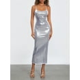 thumbnail image 2 of Biezeib Women Long Bodycon Dress Solid Color Metallic Sleeveless Cami Dress Summer Backless Party Dress, 2 of 6