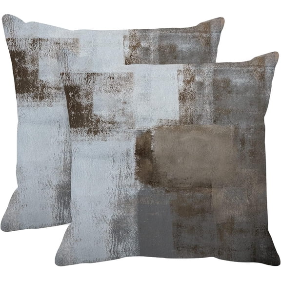 Throw Pillow Covers Modern Home Art Decor, 18 x 18 Inches Set of 2 Abstract Oil Painting Pillowcases for Bedroom, Living Room, Cushion Couch Sofa, Beige Home Grey Brown