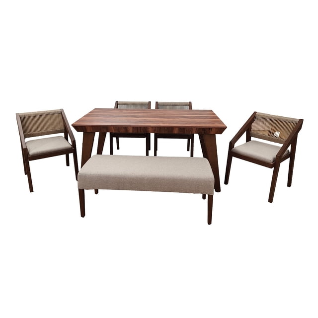 Comedor 4 Sillas 1 Banca Nativa Nogal - Kessa Muebles