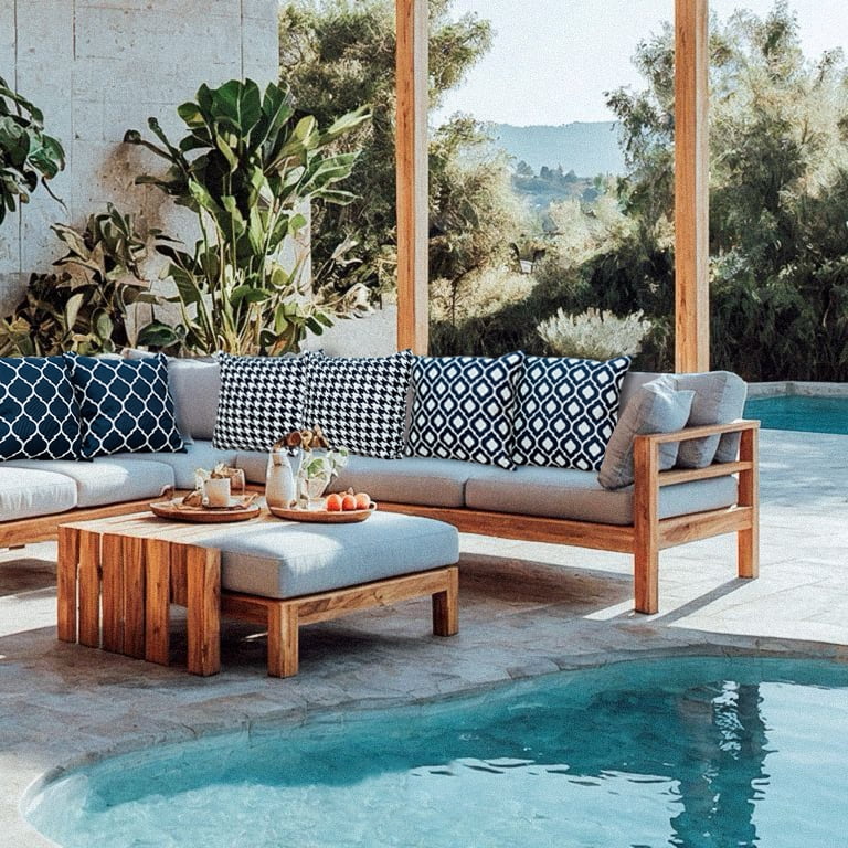 DecorX Weather Resistant 18x18 in Modern Moroccan Oasis Outdoor Pillow Covers, Blue and White, 2 Count