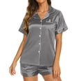 thumbnail image 3 of Ekouaer Women's Silk Satin Pajama Sets Short Sleeve Button Down Sleepwear Comfy Nightwear Cute Pjs Shorts Set, 3 of 5