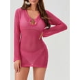 thumbnail image 5 of Niusricy Women Sexy Beach Cover Ups Ladies Solid Color Cutout Swimsuit Coverup Long Sleeve Mini Dress Summer Crochet Bathing Suit Coverups Fashion Casual Lightweight Knit Dresses for Vacation, 5 of 8