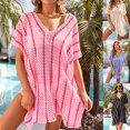 thumbnail image 3 of Tignapoo 2024 Summer Openwork Knit Beach Cover-Up Dress with Color Block Design, Loose Fit Bikini Sheer Tunic for Women, White, 3 of 6