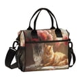 thumbnail image 2 of YAZAOO Lunch Bag Creative Cat Resting Near Flowers Cooler bag with Shoulder Strap, 2 of 6