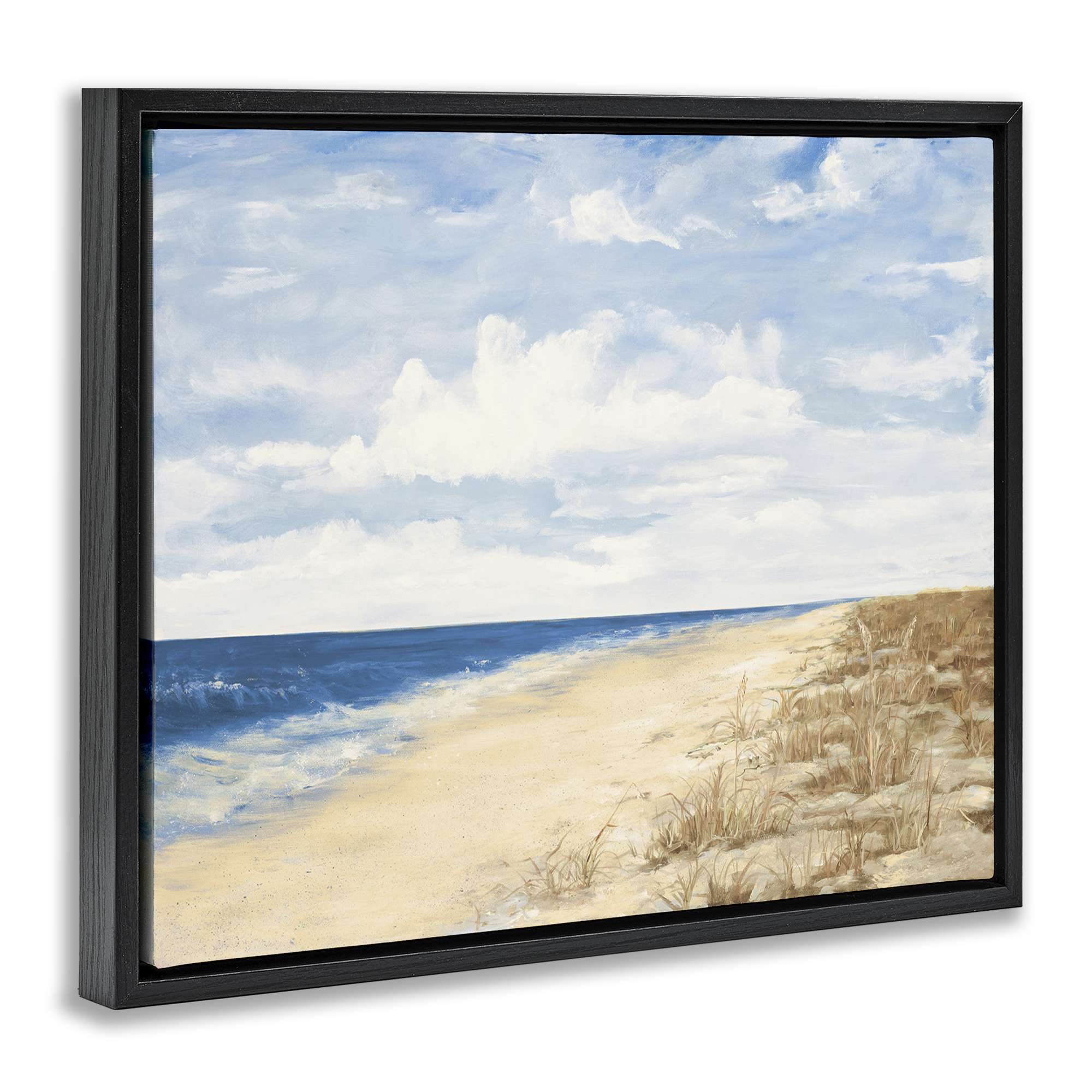 Stupell Industries Calm Beach Painting Coastal Painting Black Floater Framed Canvas Art Print Wall Art, 31 x 25
