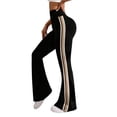 thumbnail image 3 of CHIUNL Retro Side Stripe Flare Leggings, High Rise Tummy Control Yoga Pants with Front Ankle Split, Slimming Sporty Tights for Gym & Streetwear (Black L), 3 of 6