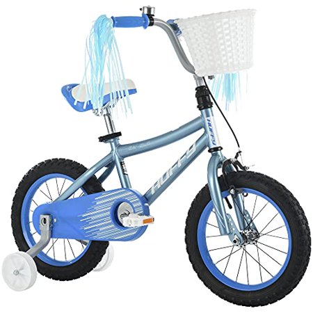 Huffy Zazzle 14” Girl’s Bike with Basket and Streamers, Bell, Training Wheels, Blue