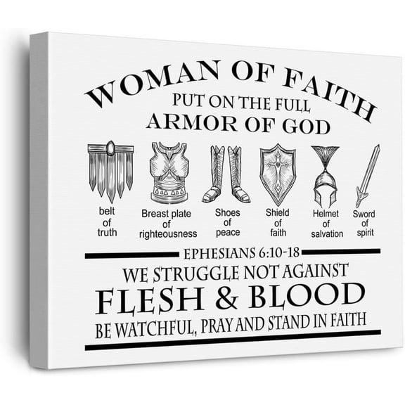 Bible Verses Ephesians 6:10 Christian Wall Art Decor Framed Canvas Poster 15 x 11.5 inch - Woman Of Faith Scripture Wall Art Print Painting for Christian Home Office Decoration
